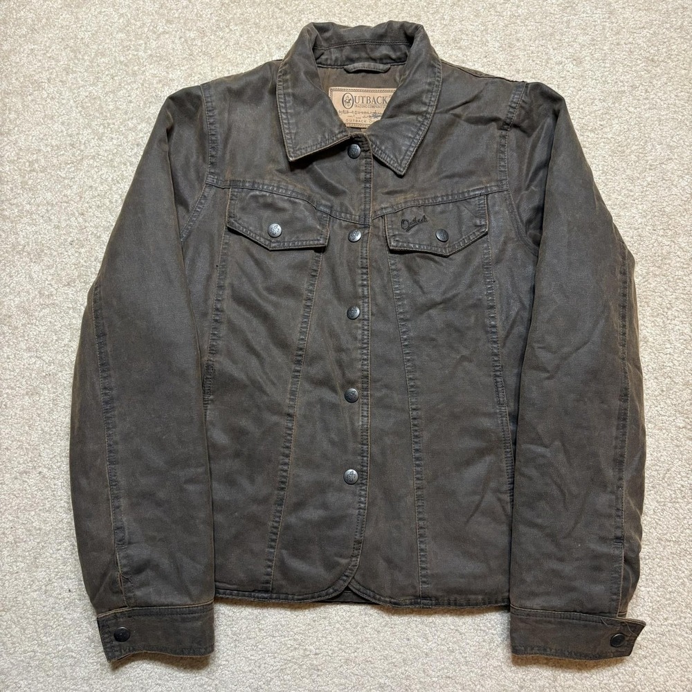 Outback Trading Company Waxed Jacket Womens S Brown Canvas Trucker Western Aztec